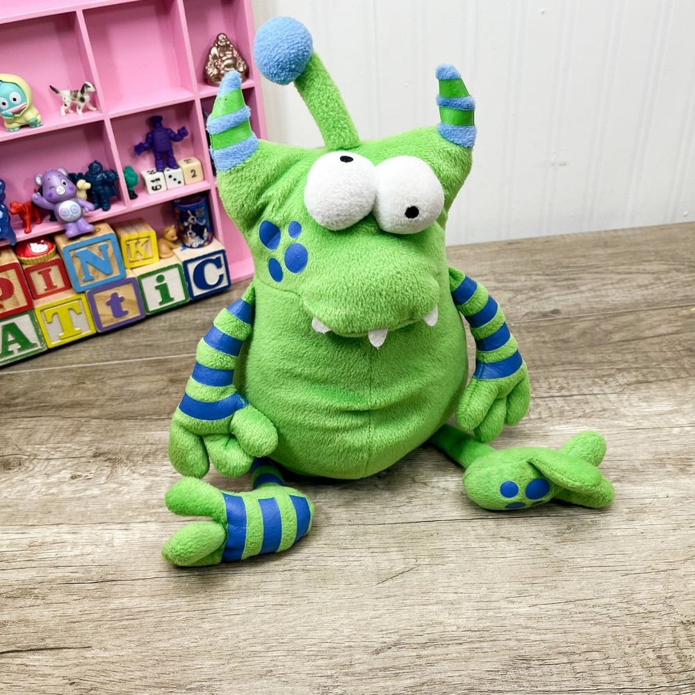 Koala Baby Green Monster Blue Stripe Arms Legs Googly Eyes Plush‎ Stuffed 16"